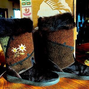 🔥NWTIB OscarSport HANDMADEApres-Ski FurBoot.leatherWool.EmbroideryStella Flower8